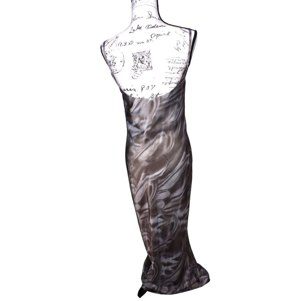 🆕ELLISS ELL/SS Maxi Slip Dress Gray Tie Dye Print Medium 6-8 - Picture 4 of 8